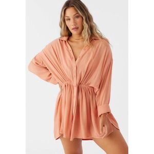 O'Neill Womens Small Orange Saltwater Solids Cami Long Sleeve Swim‎ Cover Up